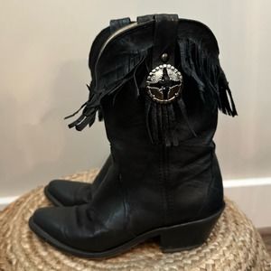Durango Black Leather Fringe Concho Cowboy / Western Boots SZ 6.5